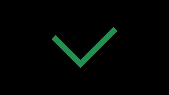 Green check mark symbol animation with beating pulse effect on transparent background alpha channel for correct answer video overlay