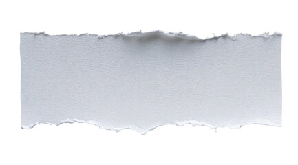 Isolated torn rectangle of white paper on black background, showcasing textured edges