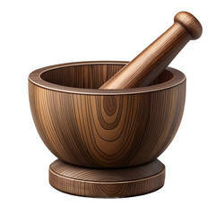 Wooden Mortar and Pestle: An elegant, detailed studio shot captures a traditional wooden mortar and pestle, highlighting the natural wood grain and timeless design.