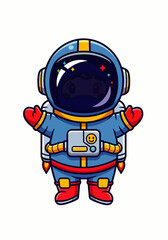 Adorable cartoon astronaut character with arms outstretched and welcoming gesture in space suit