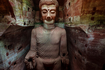 relaxed face fifty-one meter tall Buddha pharmacist, underground palace, Oriental Buddha Park, Leshan city, Sichuan, China, Asia