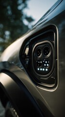 Fototapeta premium Close-Up Of Electric Vehicle Charging Port On Modern Car Highlighting Technology, Power, And Eco-Friendly Design For Stock Use