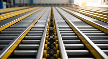 Fototapeta premium Industrial conveyor belt system in a factory or warehouse setting