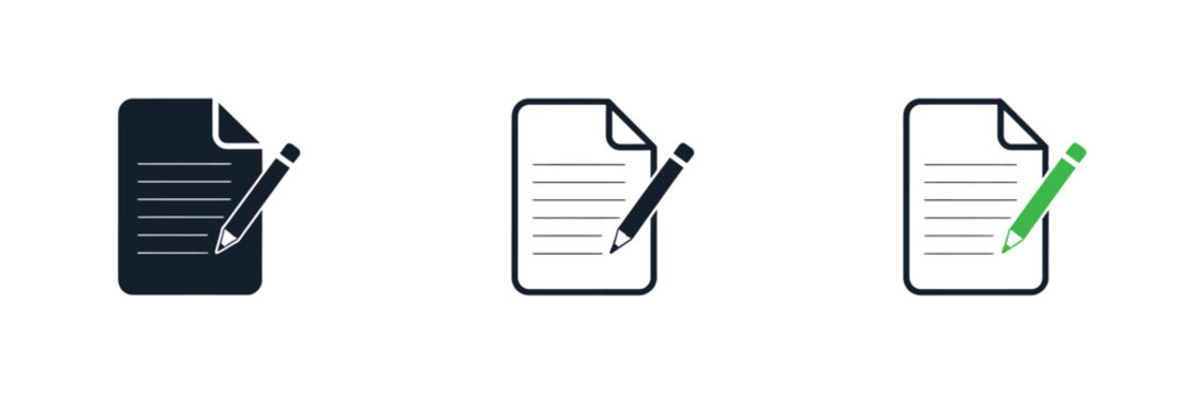 Document icons A series depicting a sheet of paper with a writing utensil