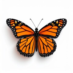Fototapeta premium Monarch Butterfly with Orange Wings and Black Pattern on White Background