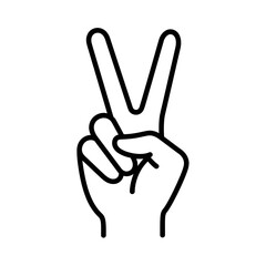 Obraz premium Hand Gesture Peace Sign - Black Outline Icon on White Background
