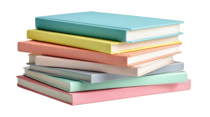 Stack of notebooks with pastel covers background isolated on a Transparent background, PNG file.