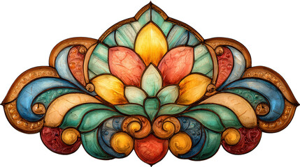 Stained-glass window fragment background isolated on a Transparent background, PNG file.