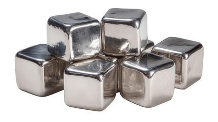 Stainless steel reusable ice cubes background isolated on a Transparent background, PNG file.