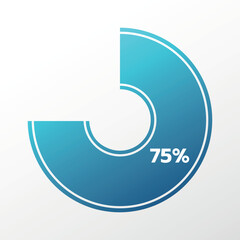 75% chart. Isolated symbol. Vector blue gradient element. Infographic sign. Illustration, icon for business, finance, report, web design, download, presentation