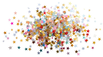 Star-shaped confetti cluster background isolated on a Transparent background, PNG file.