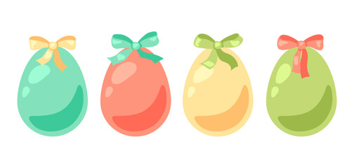 Happy Easter eggs set. Cute eggs with bows for traditional celebration.