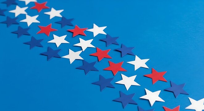 A vibrant array of red, white, and blue stars descending diagonally on a blue background