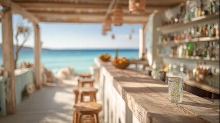 Obraz premium Casual beach bar background for travel and lifestyle content.