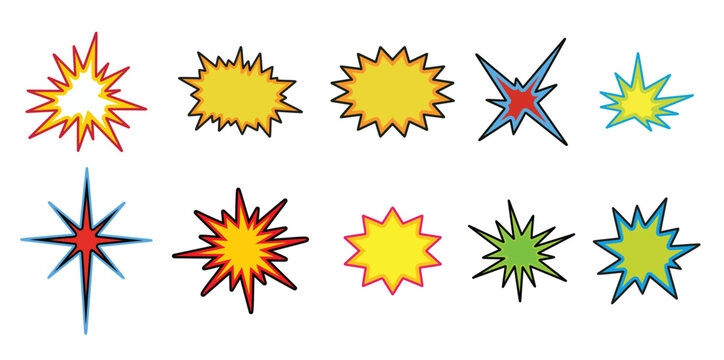 flat comic style speech bubbles in three bold color variations