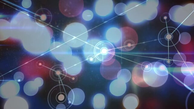 Initial pulse starting core node emitting lines and adding nodes, network growing and showing data