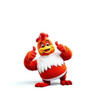 Cheerful Red Rooster Mascot Character Giving Double Thumbs Up for Fried Chicken Branding