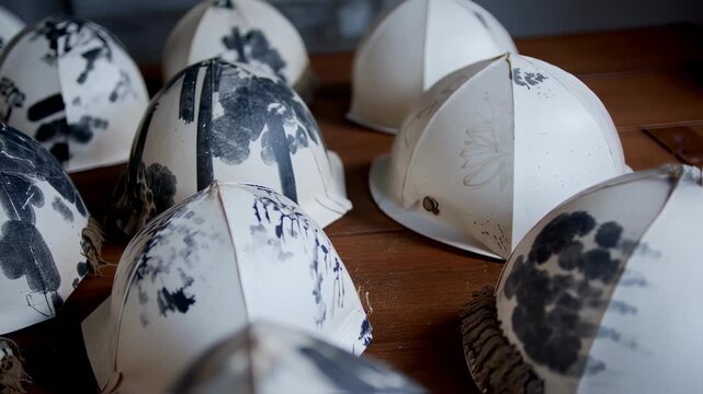 Handmade Ceramic Helmets with artistic Paintings, Unique art design and creativity