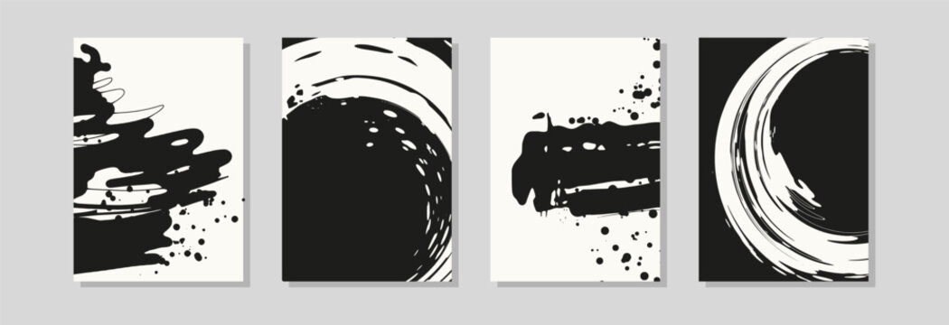 Set of abstract paint splash compositions with bold brush strokes, designed as modern vector posters or backgrounds.