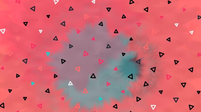 Abstract graphic with scattered triangles on a pink, blurred background