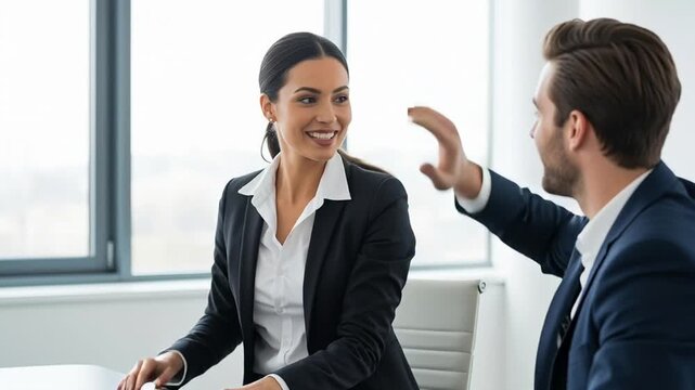 Business colleagues giving high fives.