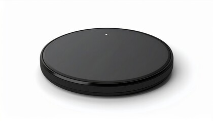 Isolated Black Circular Device on White Background with Subtle Shadows