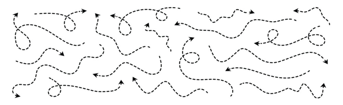 different dotted thin arrows set wavy and curved dashed 