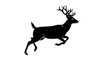 Obraz premium Running Deer Silhouette Black and White Vector Illustration