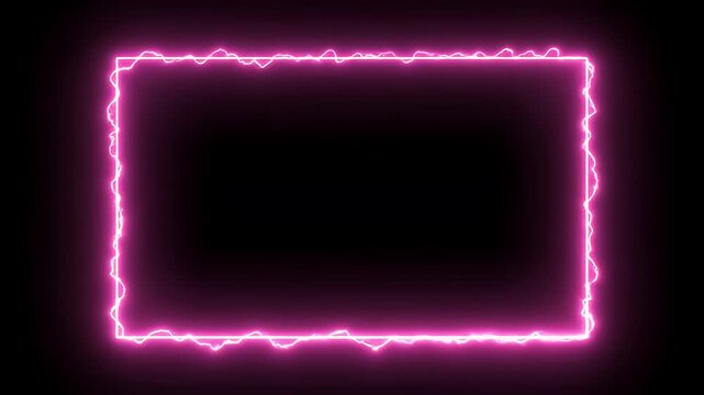 A vibrant pink neon light video frame glowing on a dark background