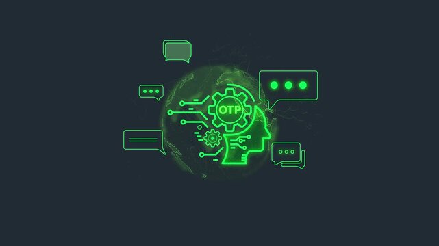 One Time Password Concept with Chat Bubbles and Gears on a Map Background password security two factor authentication