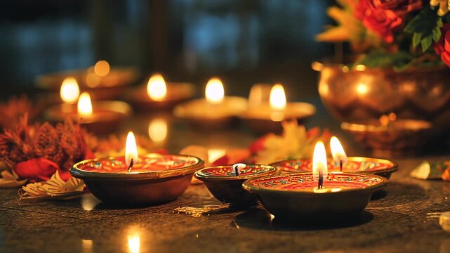 Beautifully Lit Diyas for Festive Celebrations and Spiritual Moments