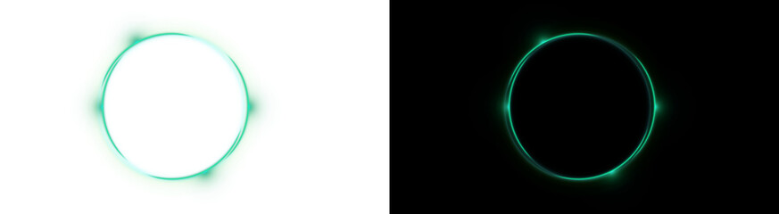 PNG image of Abstract glowing circular wave forms with bright neon green light edges presenting a digital sound visualization on transparent background © rehena
