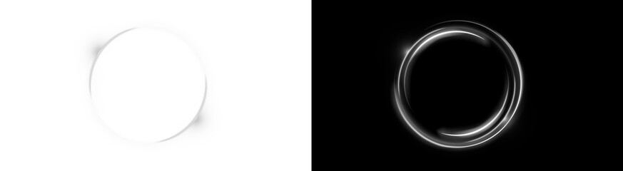 PNG image of&nbsp;Two distinct bright white glowing circular light leak effects representing abstract energy flow or motion trails on transparent background