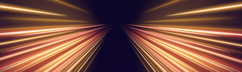 Glowing orange speed curves spiral forward with radiant warmth and powerful motion flow. A striking illustration of velocity and modern digital movement vector © longstock