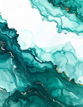 Abstract Emerald Green and Gold Marbling Texture Decorative Design Background