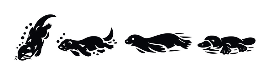 Obraz premium Silhouettes of aquatic animals in underwater adventure scene