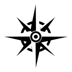 Fototapeta premium Black silhouette icon of a sharp-angled wind rose or marine compass. A dynamic graphic symbol for navigation and travel on a white background. Vector illustration