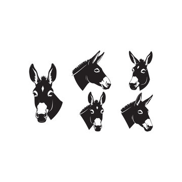 Mule Face Silhouette Vector Set, Mule Head Black and White Illustration, Mule Face Silhouette Collection
