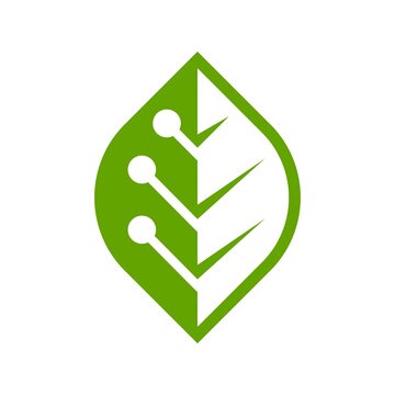 leaf logo. green tech logo with single leaf design
