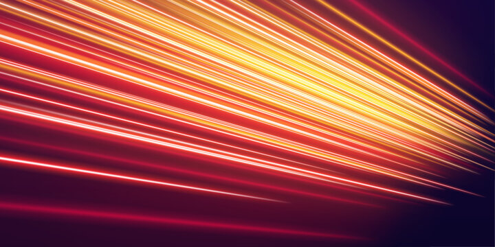 Fiery orange speed lines blaze across the scene with intense glow and rapid motion blur. Dynamic light trails create a powerful highway energy effect for modern action visuals vector