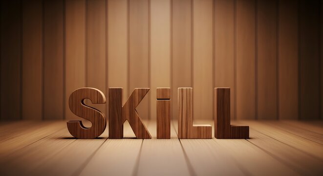Skill development concept with wooden letters on floor