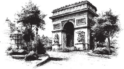 Fototapeta premium Arc de Triomphe, Paris, France illustration on a white background. This vector illustration can be used in any size you like for advertising, logos, and other work. 