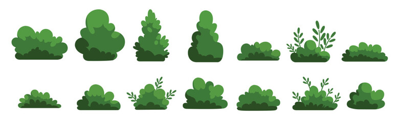  set of various green bushes and shrubs in flat style ideal © Koxnw