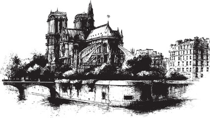 Obraz premium Notre-Dame de Paris, France illustration on a white background. This vector illustration can be used in any size you like for advertising, logos, and other work. 