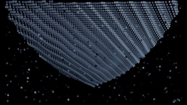 Abstract digital rendering of a vast, concave grid structure composed of numerous small, interconnected blocks against a dark, starry background.