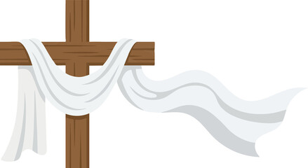 Wooden Christian Cross with White Cloth: Symbol of Resurrection, Purity, and Peace