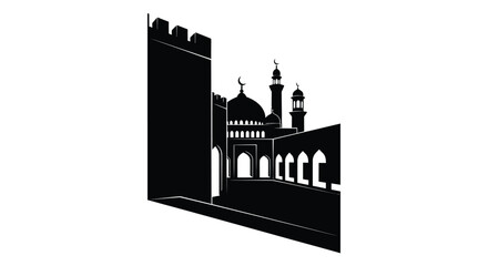 Fototapeta premium Ramadan Desert Mosque Silhouette Doorway View
