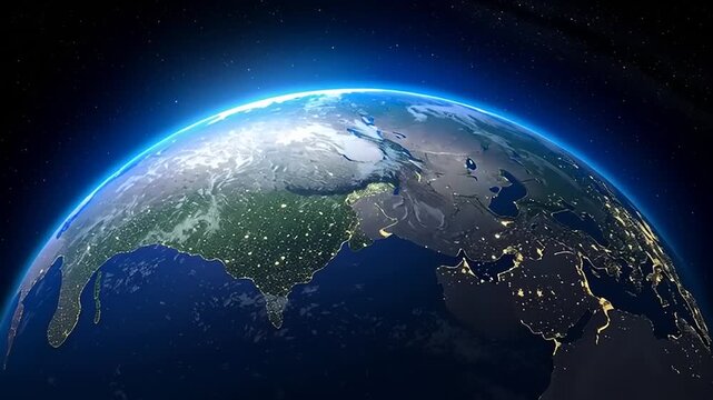 Earth from Space at Night with City Lights.