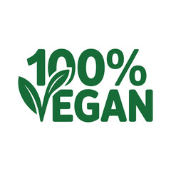Fototapeta premium A green 100% vegan logo with leaves on a white background