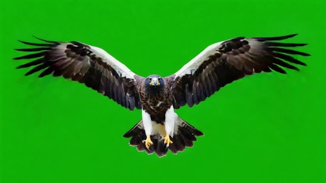 Majestic eagle swooping down with wings spread wide on green screen